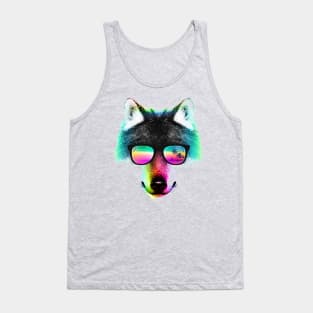 Color wolf with glasses Tank Top